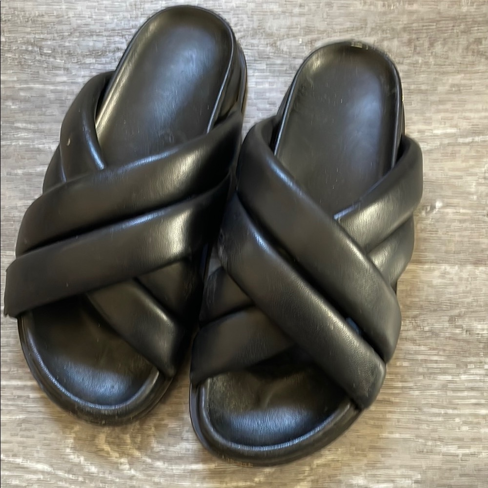 Anine Bing Black Crisscross Slide Sandals
